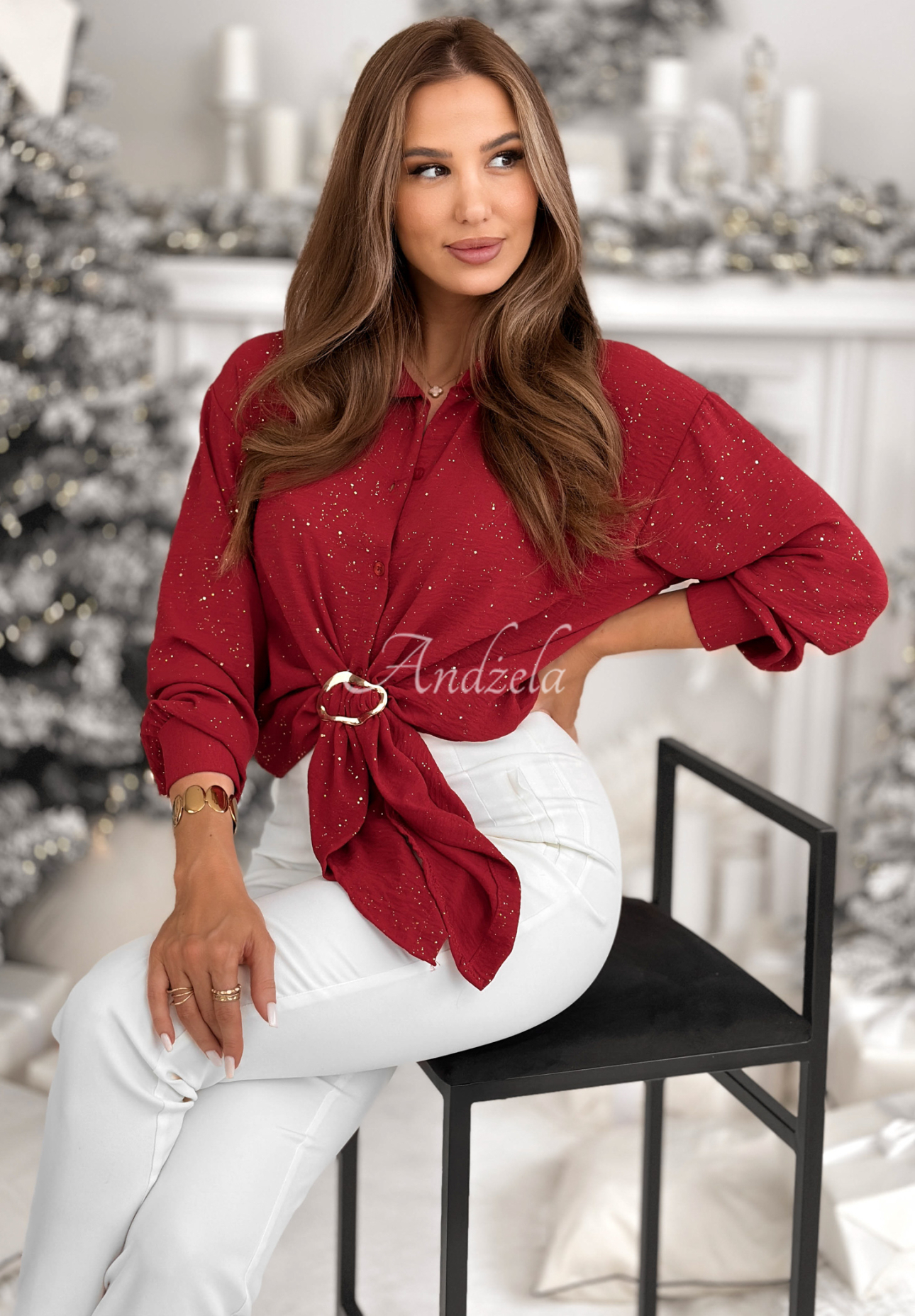 Shiny viscose shirt with ties Text Me Never red