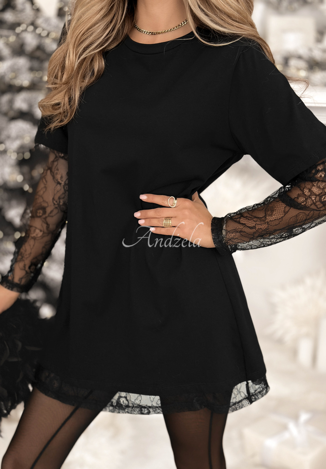 T-shirt tunic with lace Modern Touch black