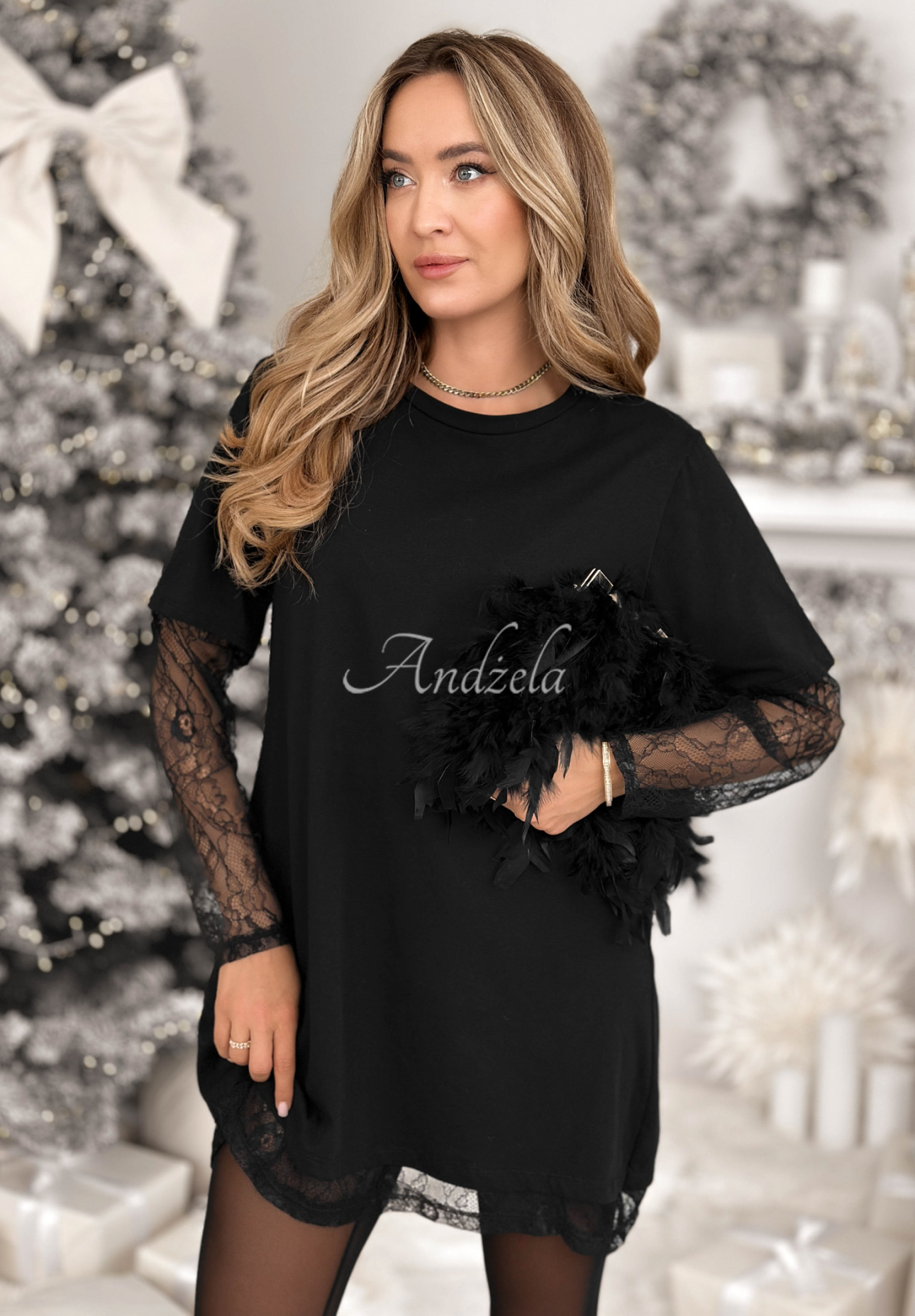 T-shirt tunic with lace Modern Touch black