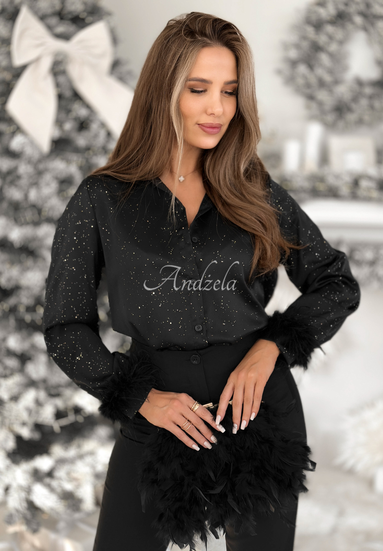 Shine Forever feather shirt black