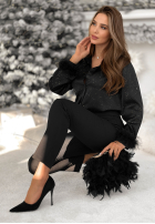 Błyszcząca koszula z futerkiem Shine Forever czarna