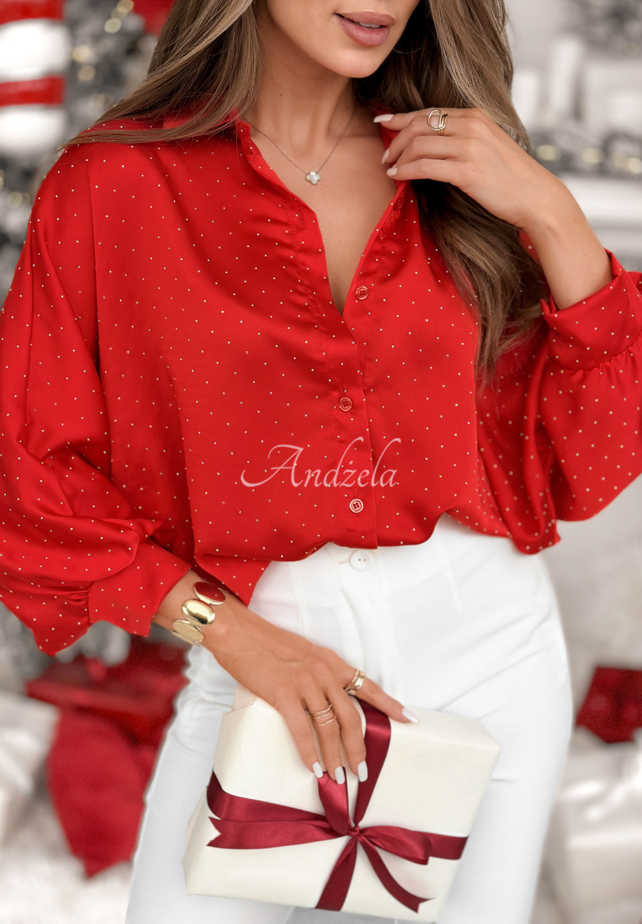 Viscose shirt with crystals Crystal Brilliance red