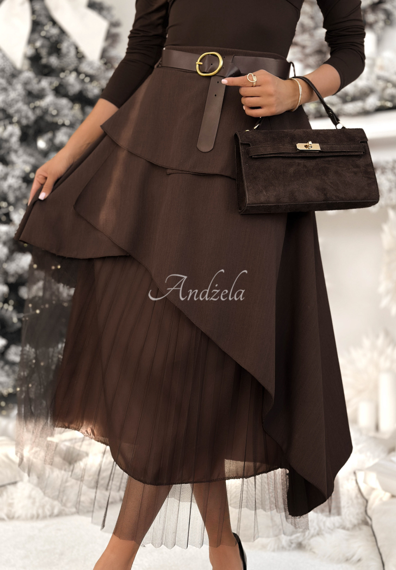 Pleated skirt with belt Change You Wish chocolate