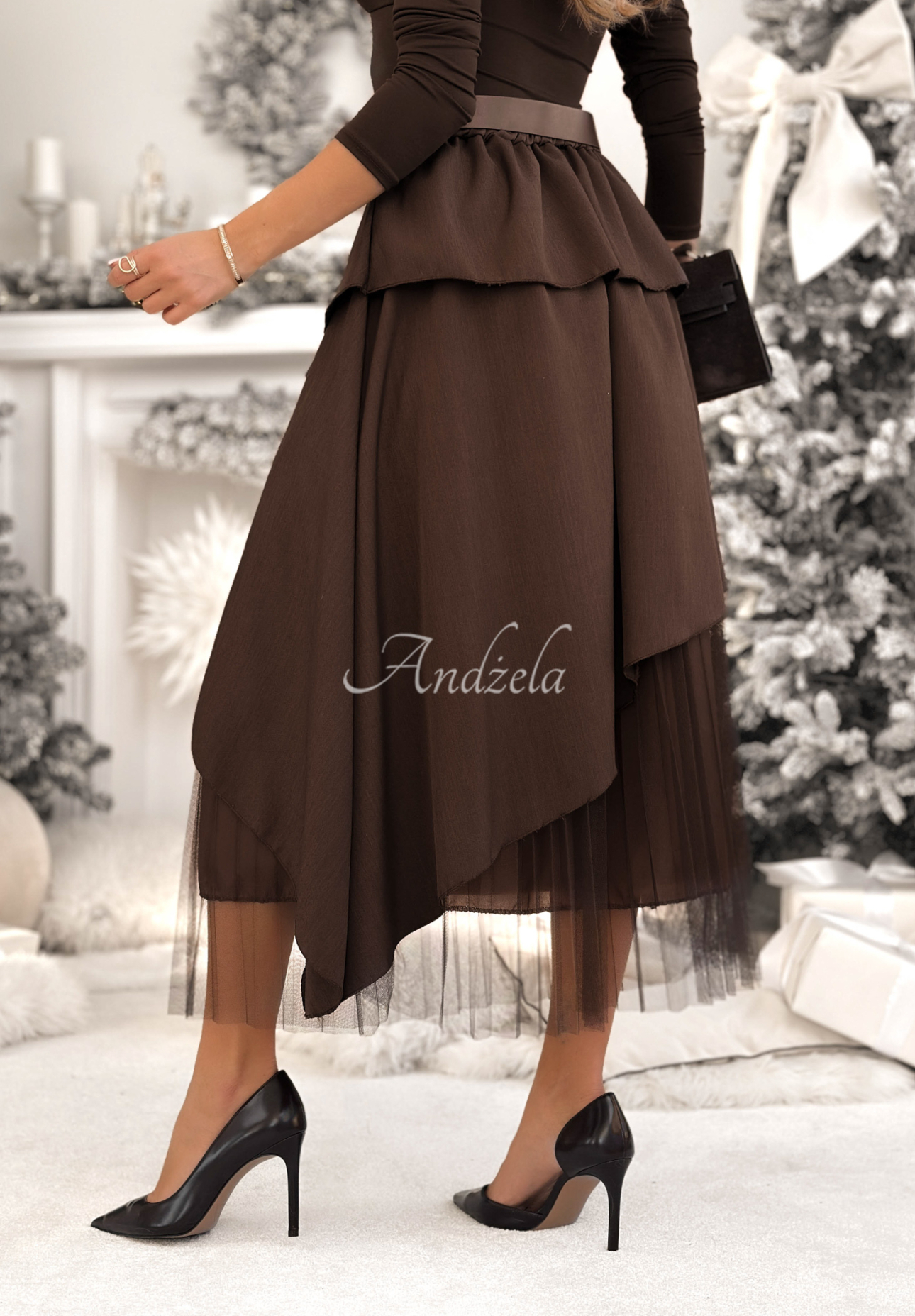Pleated skirt with belt Change You Wish chocolate