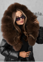 Długa pikowana kurtka z futerkiem Winter Time czarna