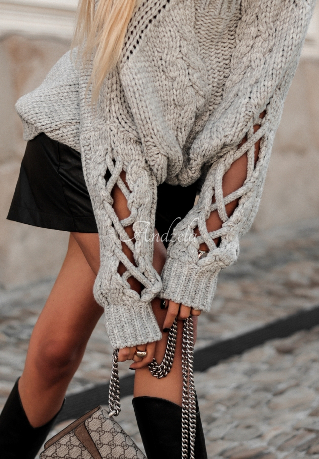 Sweater with decorative weave Cocomore Casual grey