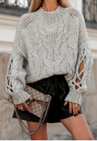 Sweter z ozdobnym splotem Cocomore Casual szary