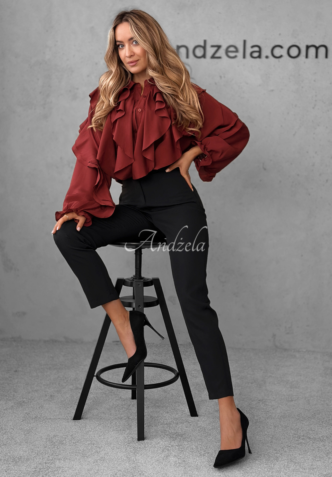 Majestic Dreams burgundy viscose shirt with frills