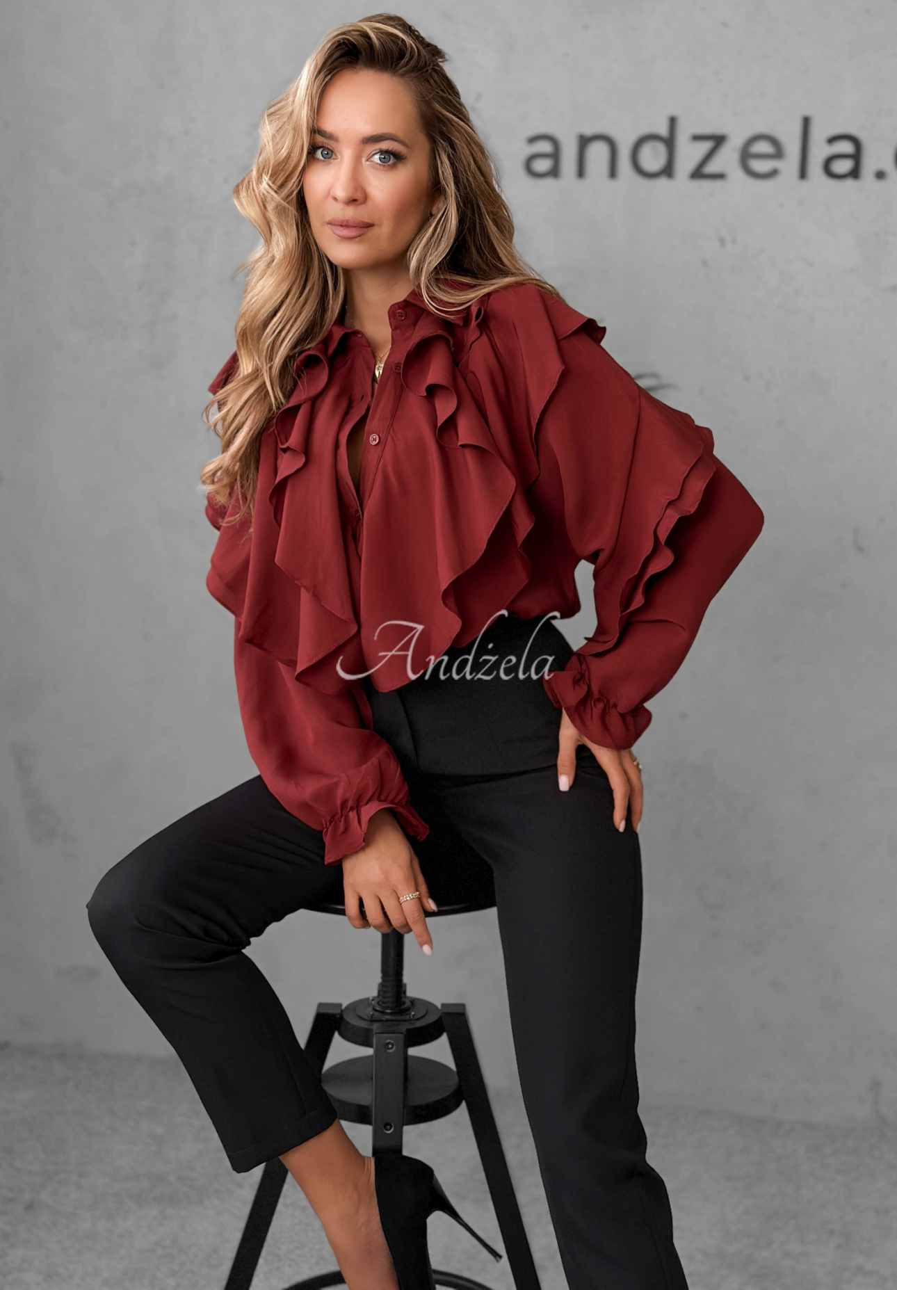 Majestic Dreams burgundy viscose shirt with frills