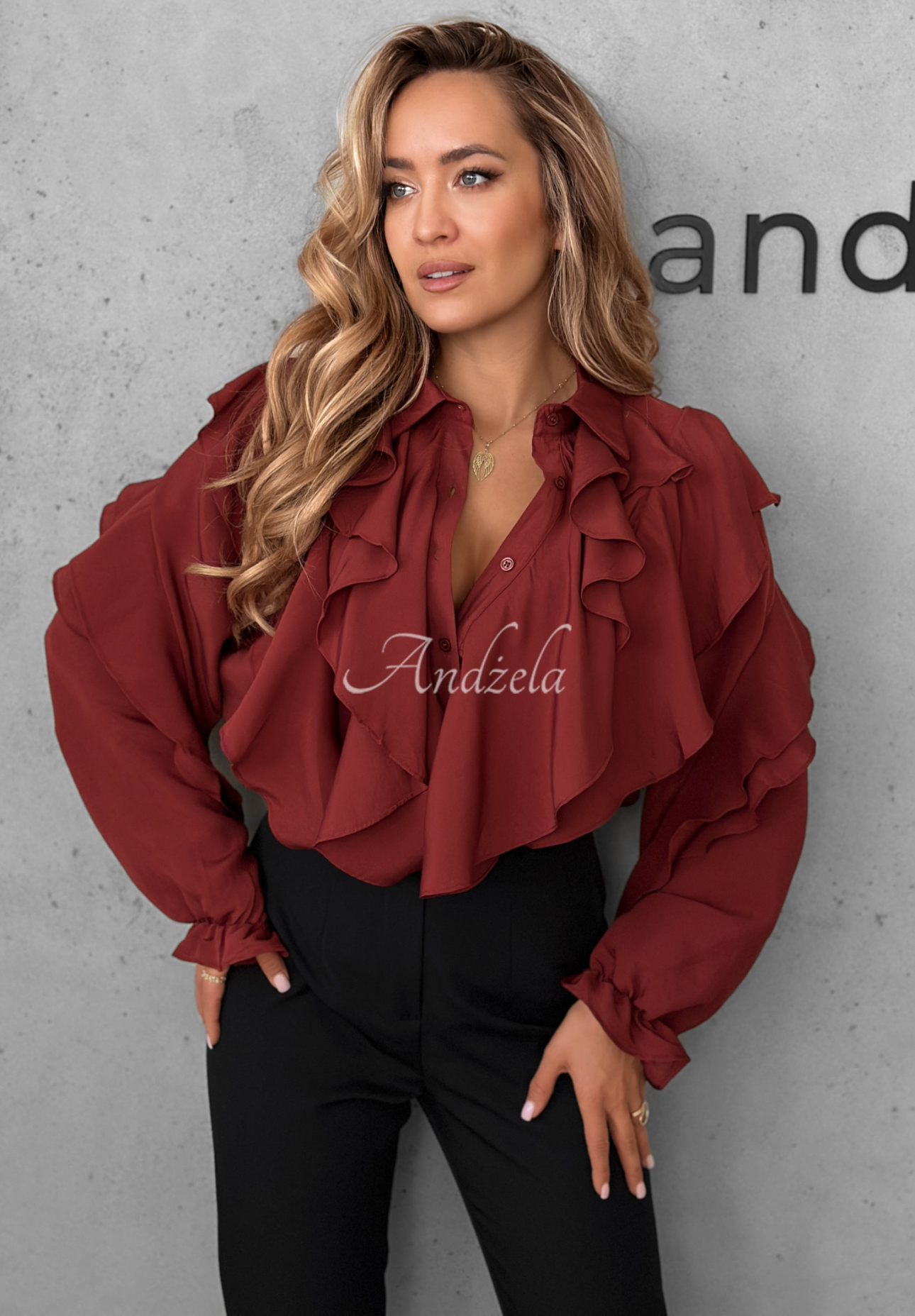 Majestic Dreams burgundy viscose shirt with frills