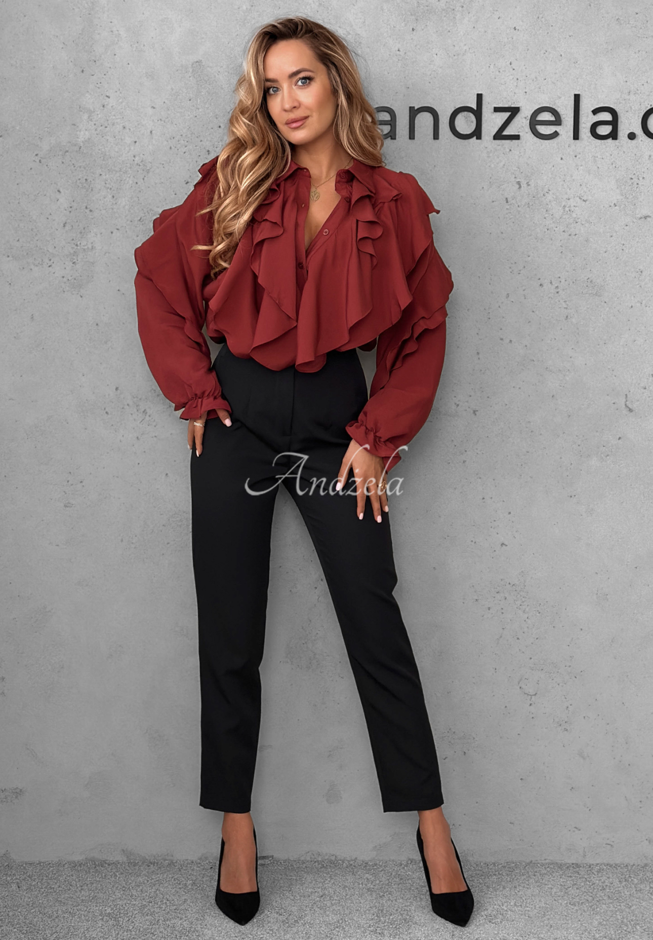 Majestic Dreams burgundy viscose shirt with frills