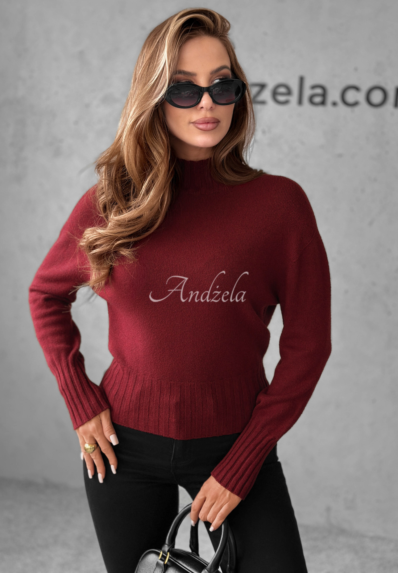 Viscose short turtleneck sweater Single Snowflake burgundy