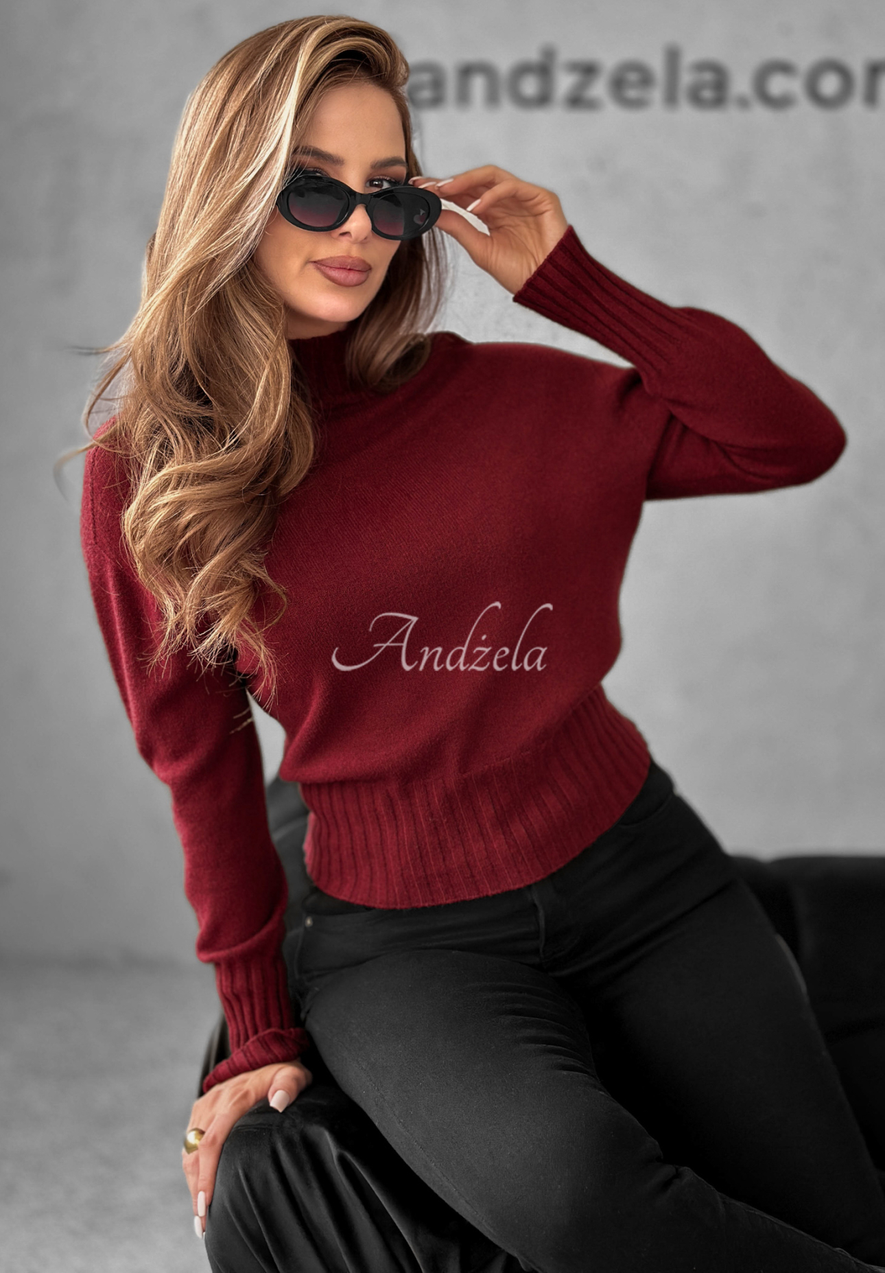 Viscose short turtleneck sweater Single Snowflake burgundy
