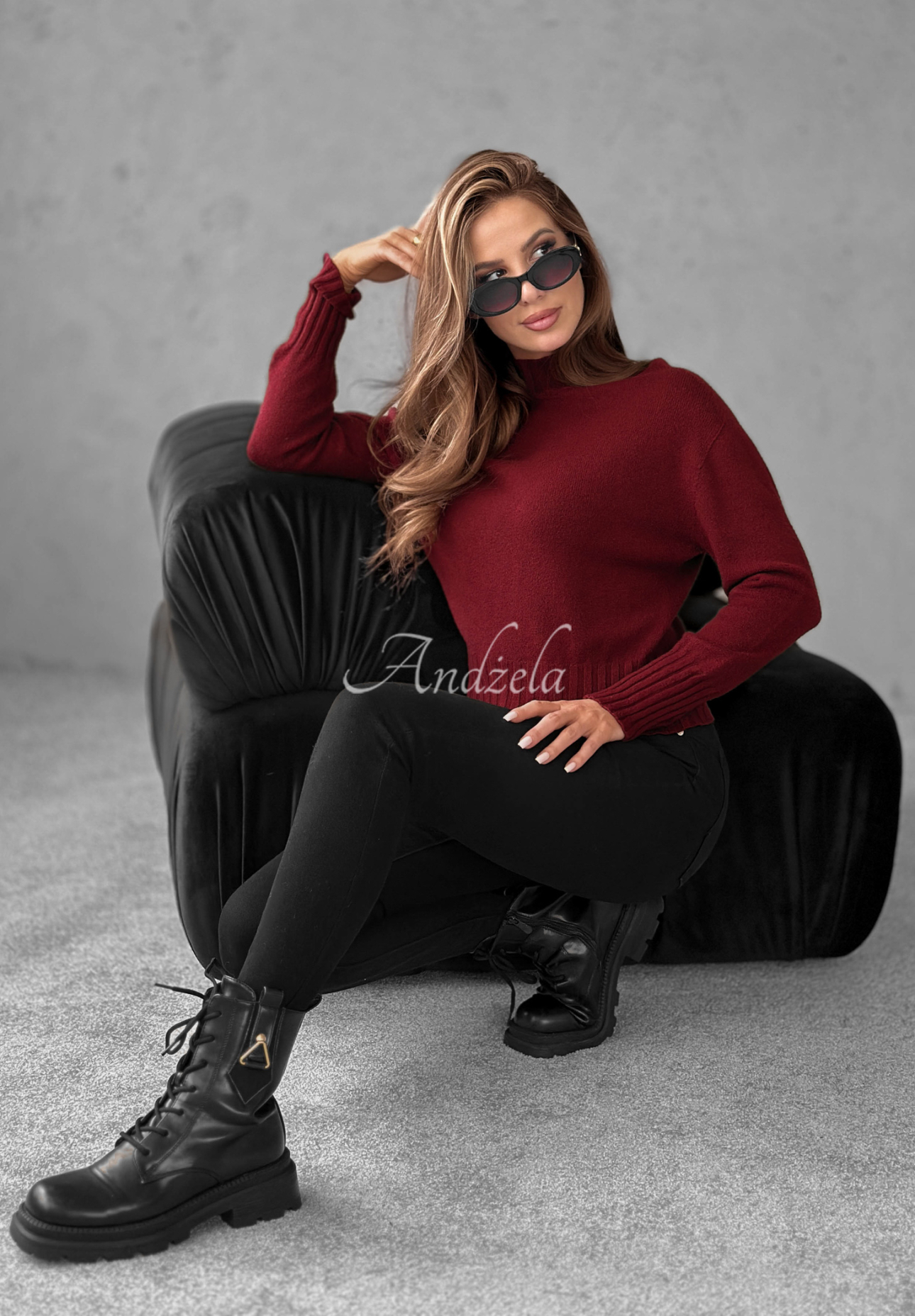 Viscose short turtleneck sweater Single Snowflake burgundy