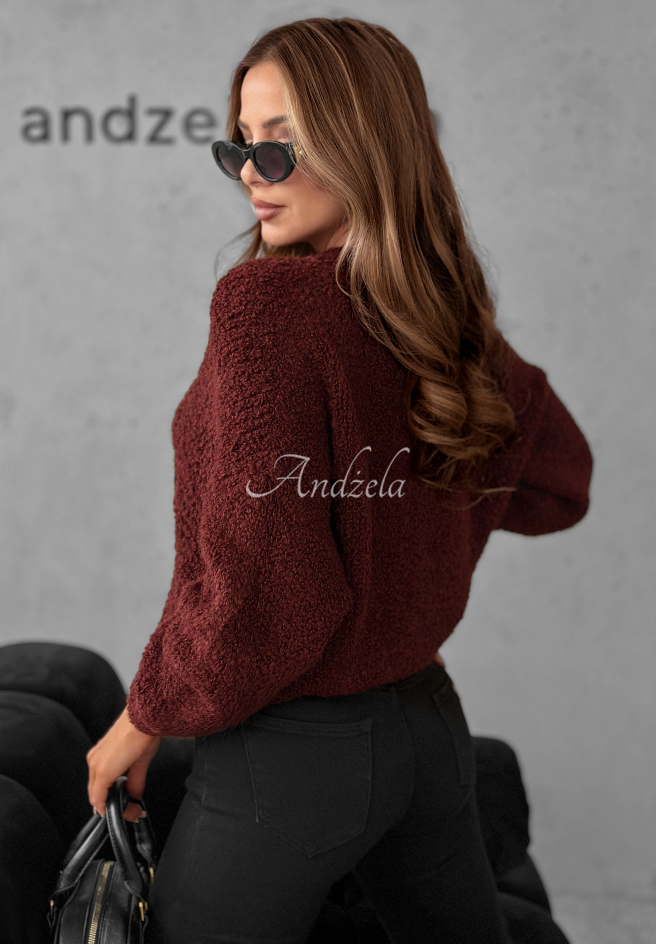 Sweter z moherem i wełną Cuddly Companion burgundowy