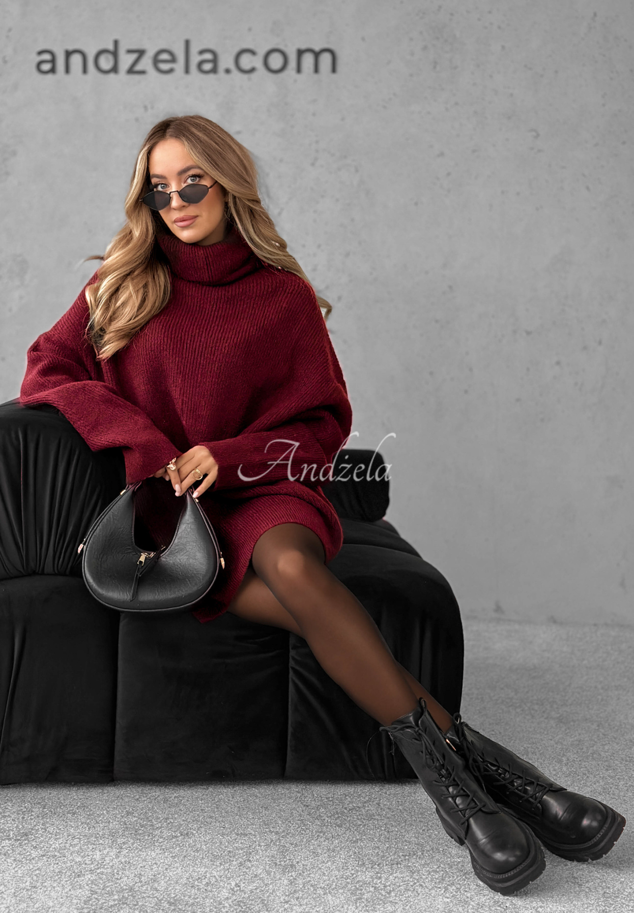 Sweter z golfem Mavi burgundowy