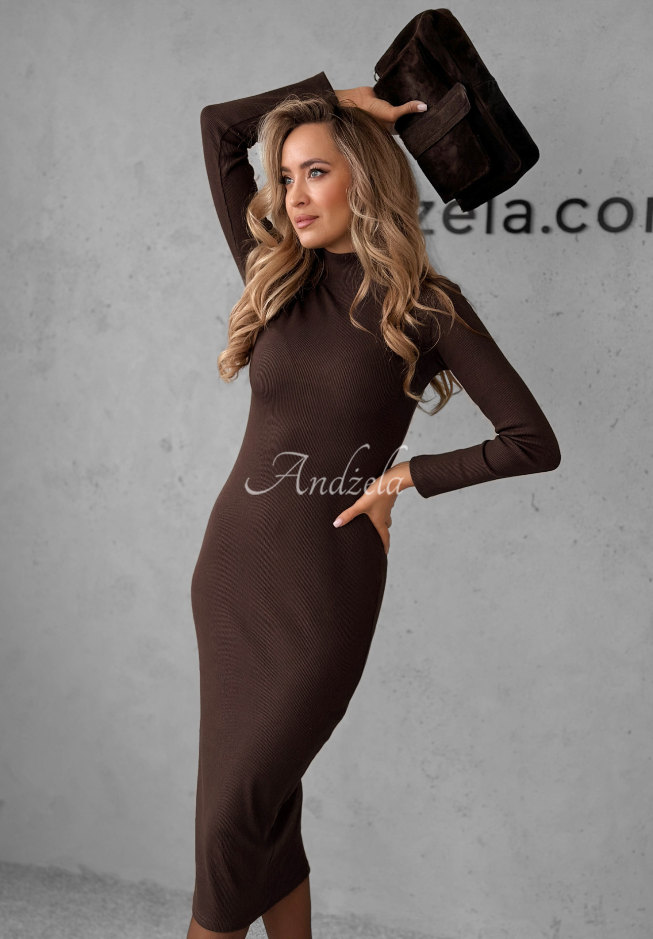 Smile Again chocolate ribbed midi dress