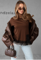 T-shirt z koronką Daily Lace czekoladowy