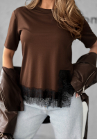 T-shirt z koronką Daily Lace czekoladowy