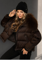 Puchowa kurtka z futerkiem In Your Dreams czekoladowa