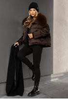 Puchowa kurtka z futerkiem In Your Dreams czekoladowa