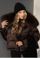 Puchowa kurtka z futerkiem In Your Dreams czekoladowa