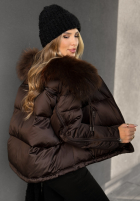 Puchowa kurtka z futerkiem In Your Dreams czekoladowa