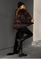 Puchowa kurtka z futerkiem In Your Dreams czekoladowa