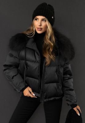 Down jacket with faux fur In Your Dreams black