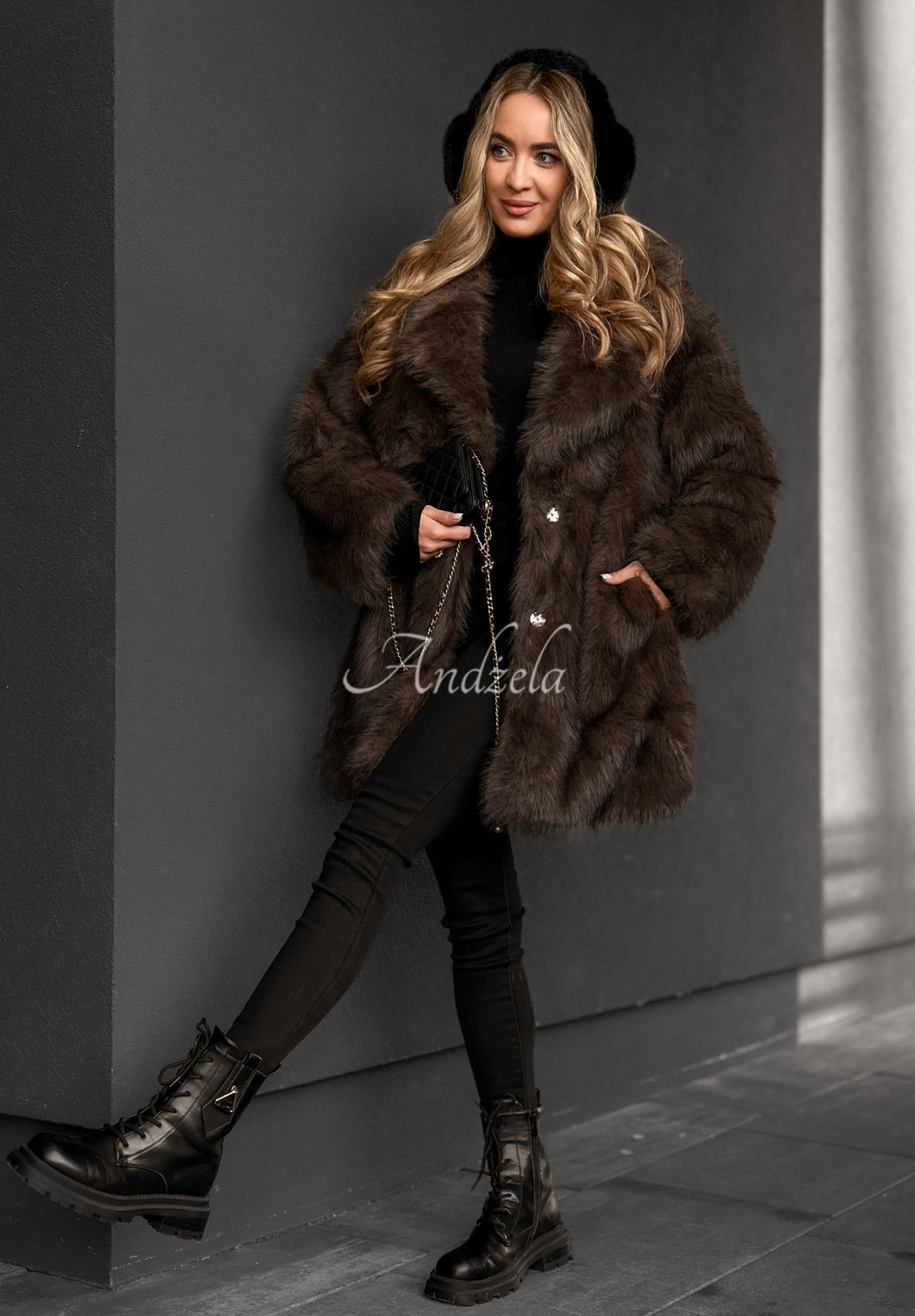 Chestnut Hill chocolate fur coat with collar