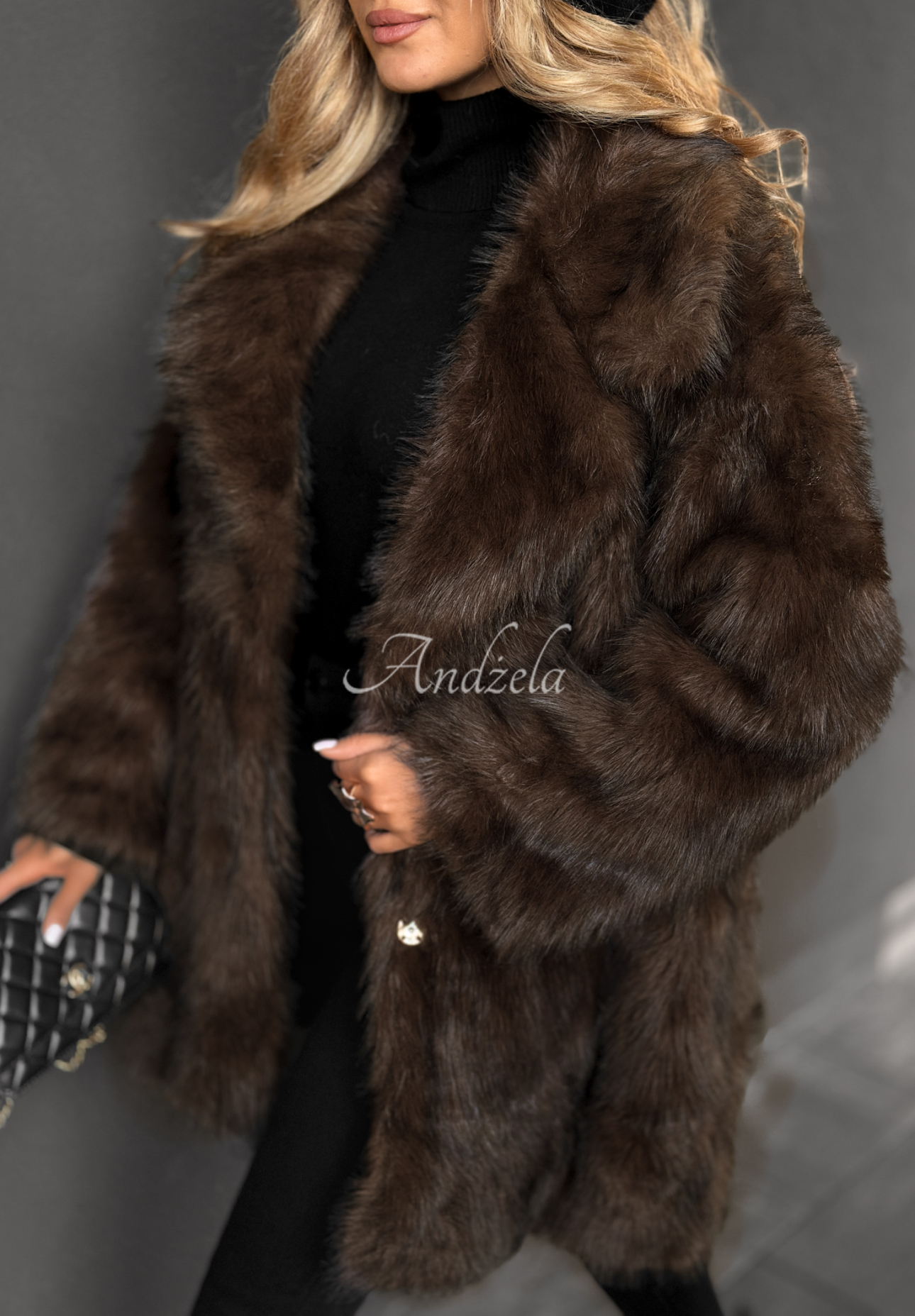Chestnut Hill chocolate fur coat with collar