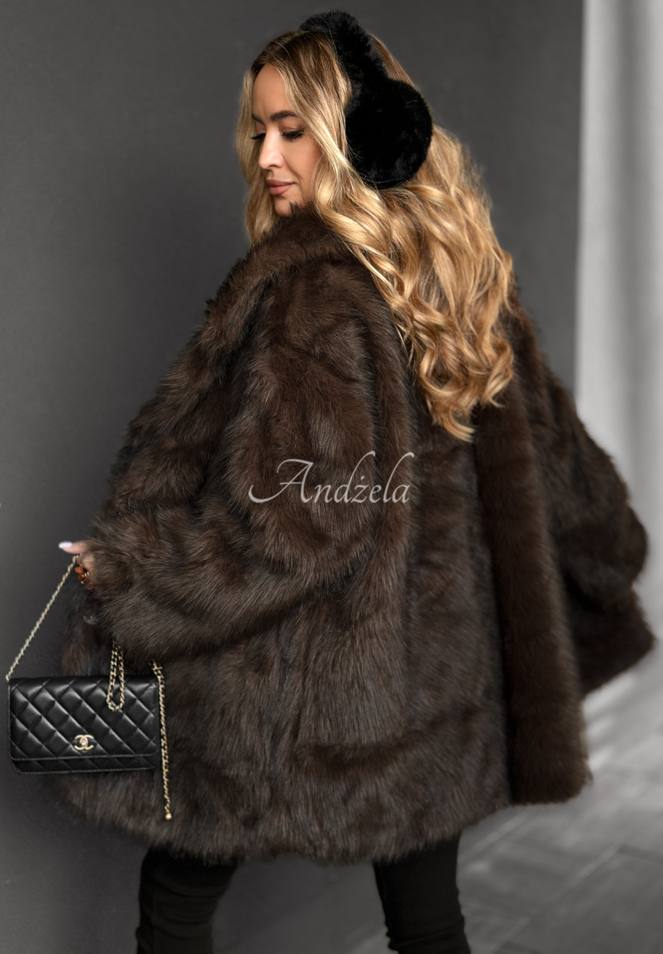 Chestnut Hill chocolate fur coat with collar