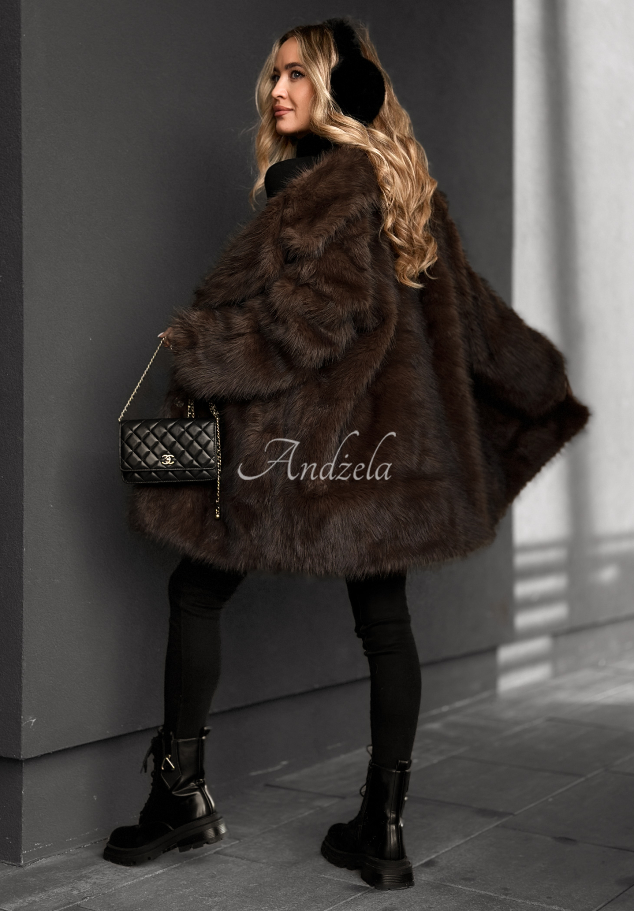 Chestnut Hill chocolate fur coat with collar
