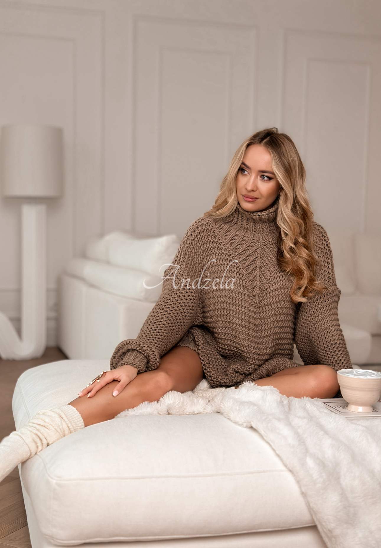 Braided wool sweater Winter Is In The Air mocha