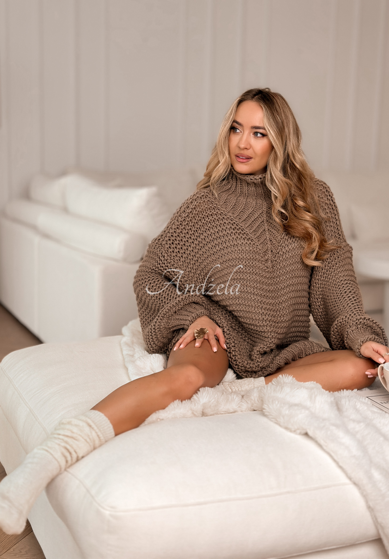 Braided wool sweater Winter Is In The Air mocha