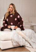 Sweter z szerokimi rękawami w różyczki Sweet Little Roses czekoladowy