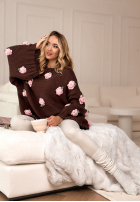 Sweter z szerokimi rękawami w różyczki Sweet Little Roses czekoladowy