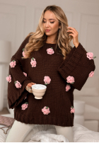 Sweter z szerokimi rękawami w różyczki Sweet Little Roses czekoladowy