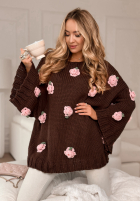 Sweter z szerokimi rękawami w różyczki Sweet Little Roses czekoladowy