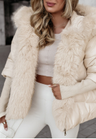 Krótka pikowana kurtka z futerkiem Frosty Horizon beżowa