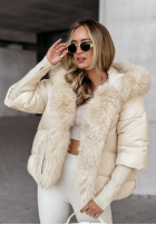 Krótka pikowana kurtka z futerkiem Frosty Horizon beżowa