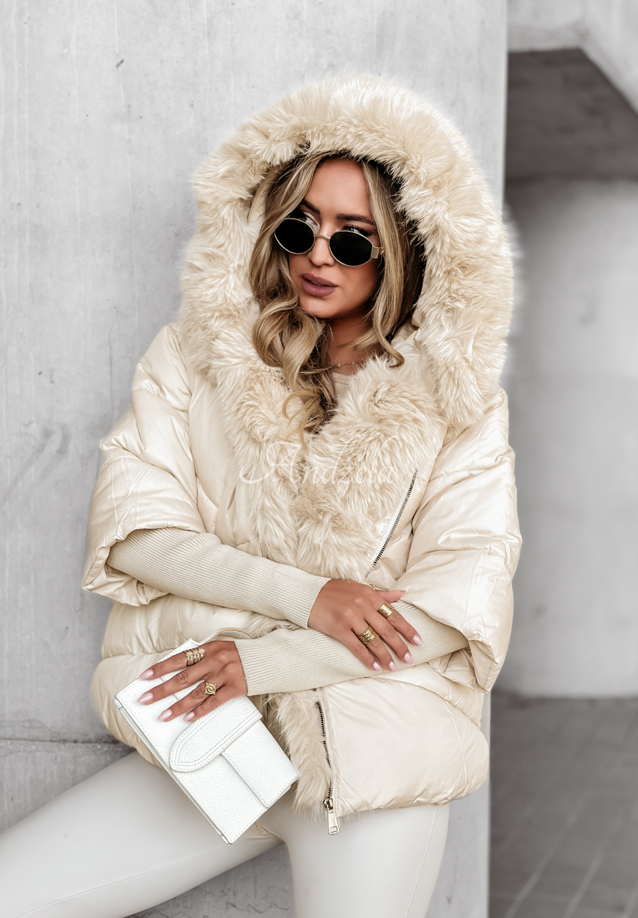 Short quilted jacket with faux fur Frosty Horizon beige