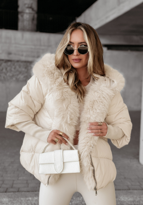 Short quilted jacket with faux fur Frosty Horizon beige