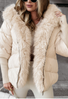 Krótka pikowana kurtka z futerkiem Frosty Horizon beżowa