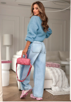 Miękki moherowy sweterek z dekoltem Sweet Cotton Candy błękitny