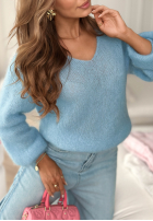 Miękki moherowy sweterek z dekoltem Sweet Cotton Candy błękitny