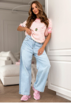 Miękki sweter w paski z cekinami i haftami Sweet Little Me biało-różowy