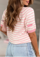 Miękki sweter w paski z cekinami i haftami Sweet Little Me biało-różowy