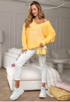 Miękki sweter z dekoltem i haftami Creme De La Creme żółty
