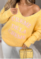 Miękki sweter z dekoltem i haftami Creme De La Creme żółty